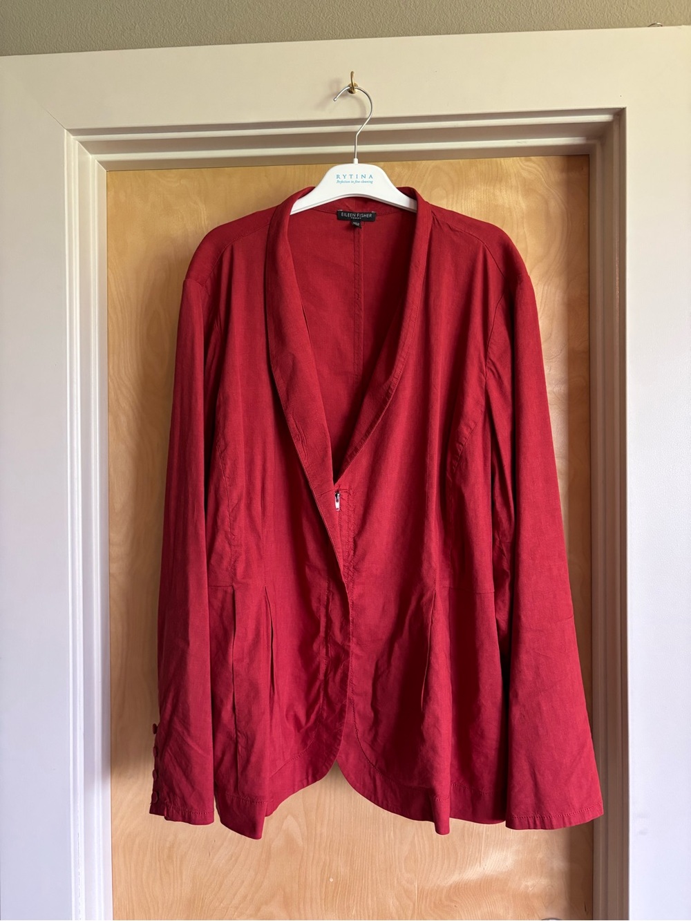Eileen Fisher Woman Rust Linen Blend Asymmetrical Zip Shawl Collar Jacket 3X
